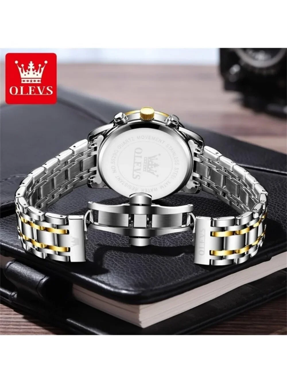 Olevs Men's Silver Gold Multifunction White Face Waterproof Chronograph Watch